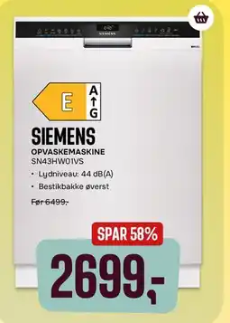 Skousen SIEMENS OPVASKEMASKINE SN43HW01VS tilbud