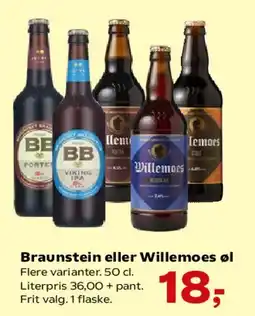 Kvickly Braunstein eller Willemoes øl tilbud