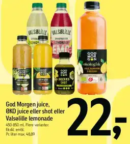 Føtex God Morgen juice / ØKO juice / Valsøllie lemonade tilbud