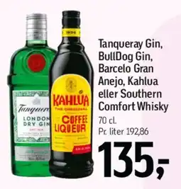 Føtex Tanqueray Gin, Bulldog Gin, Barceló Gran Añejo, Kahlúa eller Southern Comfort tilbud