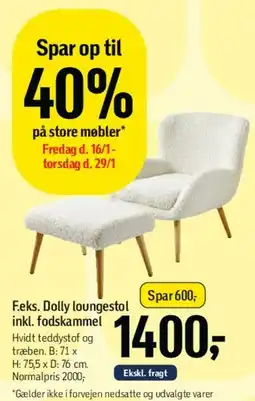 Føtex Dolly loungestol inkl. fodskammel tilbud