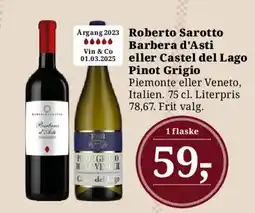 Dagli'Brugsen Roberto Sarotto Barbera d'Asti eller Castel del Lago Pinot Grigio tilbud