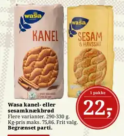 Dagli'Brugsen Wasa kanel- eller sesamknækbrød tilbud