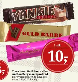 Dagli'Brugsen Toms bars, Guld barre eller Anthon Berg marcipanbrød tilbud