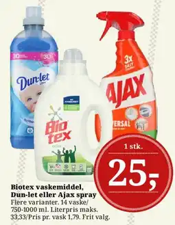 Dagli'Brugsen Biotex vaskemiddel, Dun-let eller Ajax spray tilbud