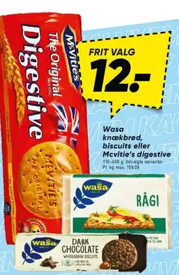 Bilka Wasa knækbrød, biscuits eller McVitie's Digestive tilbud