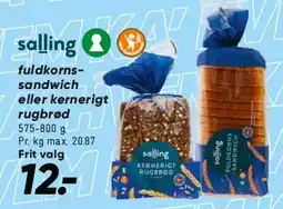 Bilka Salling sandwich / kernet rugbrød (pakke) tilbud
