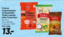 Bilka Castus frugtstænger, Grinebider, Taffel nødder eller linschips tilbud