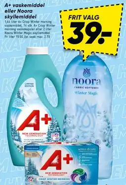 Bilka A+ vaskemiddel eller Noora skyllemiddel tilbud