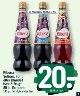 REMA 1000 Ribena (Solbær, Light eller Blandet bær & frugt) tilbud