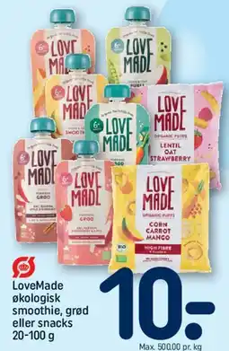 REMA 1000 LoveMade økologisk smoothie, grød eller snacks tilbud