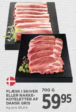 MENY Flæsk i skiver eller nakkekoteletter af dansk gris tilbud
