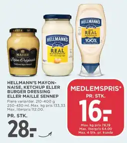 MENY Hellmann's mayonnaise / ketchup / burger dressing / Maille sennep tilbud