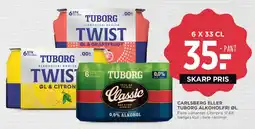 MENY Carlsberg eller Tuborg alkoholfri øl (6 x 33 cl) tilbud