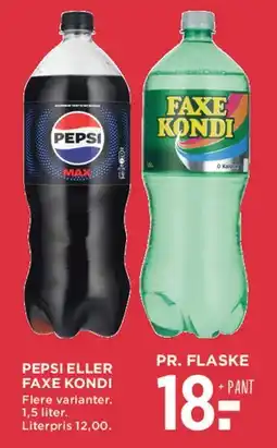 MENY Pepsi eller Faxe Kondi (flaske) tilbud