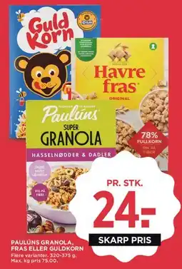 MENY Paulúns Granola, Havre Fras eller Guldkorn tilbud