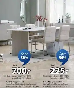 JYSK HAMMEL spisebordsstol tilbud
