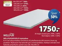 JYSK WELLPUR BOKSELVI topmadras tilbud