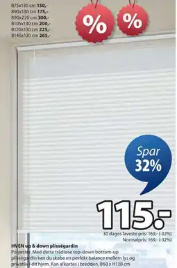 JYSK HVEN up & down plisségardin tilbud