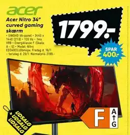 Bilka Acer Nitro 34” curved gaming skærm tilbud