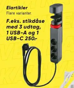 Bilka stikdåse med 3 udtag, 1 USB-A og 1 USB-C tilbud