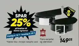 Bilka Spar 25% på bælter til dame og herre tilbud