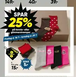 Bilka Spar 25% på tennis- eller glimmerstrømper tilbud