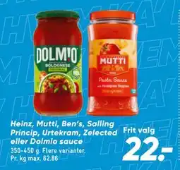 Bilka Heinz, Mutti, Ben’s, Salling Princip, Urtekram, Zelected eller Dolmio sauce tilbud
