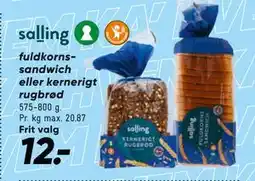 Bilka fuldkornssandwich eller kernerigt rugbrød tilbud