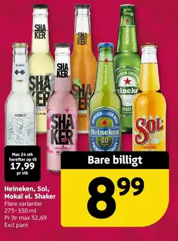 Løvbjerg Heineken, Sol, Mokaï el. Shaker tilbud