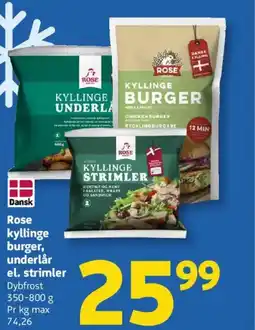 Løvbjerg Rose kyllinge burger, underlår el. strimler tilbud
