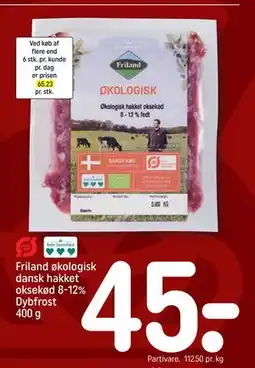 REMA 1000 Friland økologisk dansk hakket oksekød 8-12% Dybfrost 400 g tilbud
