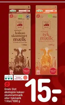 REMA 1000 Gram Slot økologisk kakaoskummetmælk eller tykmælk 1 liter/1000 g tilbud