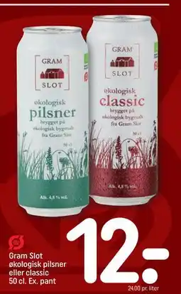 REMA 1000 Gram Slot økologisk pilsner eller classic 50 cl. Ex. pant tilbud