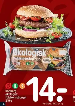 REMA 1000 Kohberg økologisk fuldkornsburger 240 g tilbud