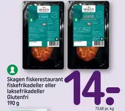 REMA 1000 Skagen fiskerestaurant fiskefrikadeller eller laksefrikadeller Glutenfri 190 g tilbud