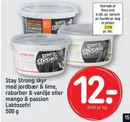 REMA 1000 Stay Strong skyr med jordbær & lime, rabarber & vanilje eller mango & passion Laktosefri 500 g tilbud