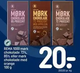 REMA 1000 REMA 1000 mørk chokolade 72%, 85% eller mørk chokolade med orange 100 g tilbud
