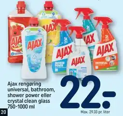 REMA 1000 Ajax rengøring universal, bathroom, shower power eller crystal clean glass 750-1000 ml tilbud