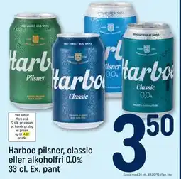 REMA 1000 Harboe pilsner, classic eller alkoholfri 0.0% 33 cl. Ex. pant tilbud