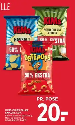 MENY KIMS CHIPS ELLER SNACKS 50% tilbud