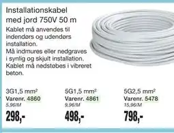 Harald Nyborg Installationskabel med jord 750V 50 m tilbud