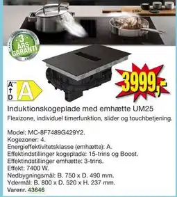 Harald Nyborg Induktionskogeplade med emhætte UM25 tilbud