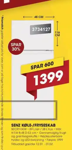Punkt1 Senz køle-/fryseskab tilbud