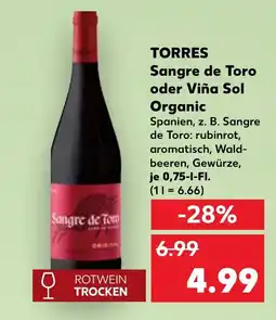 Kaufland DE TORRES Sangre de Toro oder Viña Sol Organic tilbud