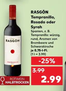 Kaufland DE RASGÓN Tempranillo, Rosado oder Syrah tilbud