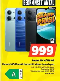 Power Redmi 15c 4/128 gb massivt 6000 mah batteri til strøm hele dagen tilbud