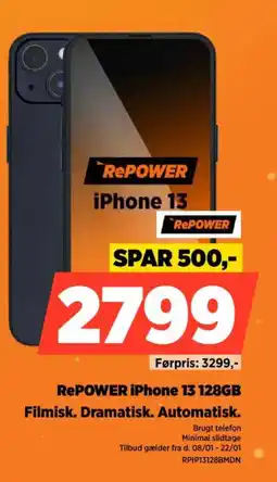 Power Repower iphone 13 128gb filmisk. dramatisk. automatisk. tilbud