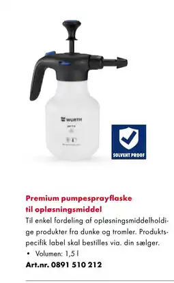 Würth Premium pumpesprayflaske til opløsningsmiddel tilbud