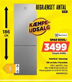 Power Electrolux 186 cm køle-/fryseskab NNP6ME32U tilbud
